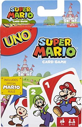 UNO Super Mario Card Game Animated Character Themed Collector Deck 112 Cards with Character Images, Gift for Kids Ages 7 Years Old & Up, DRD00
