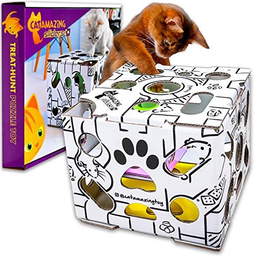 Cat Amazing Sliders – Puzzle Toy for Indoor Cats – Treat Box Interactive Maze – Enrichment Feeder – Best Cat Toy Ever!