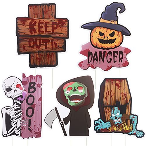 Halloween Decorations Outdoor Halloween Yard Signs with Stakes, Large Scary Zombie Pumpkin Skeleton Corrugate Waterproof Prop Trick or Treat Signs for Garden, Yard, Lawn Party Supplies (Large 5Pcs)