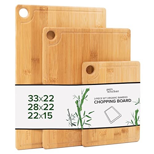 Joeji's Kitchen Set of 3 Chopping Board Heavy-Duty Bamboo Cutting Boards - 20x15 cm 28x22 cm & 33x22 cm Wooden Chopping Boards for Kitchens