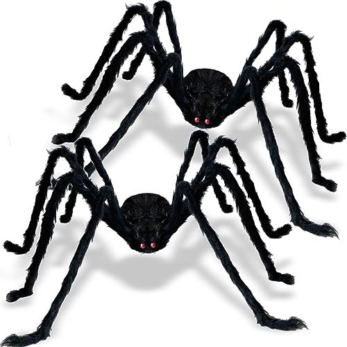 Halloween Spiders Large Outdoor Big Spider Halloween Decorations Realistic Scary Hairy Spiders Halloween Decor (2 Pack 59 Inch)