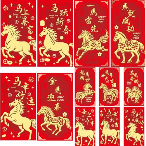 36PCS 2026 Chinese New Year Red Envelopes Hong bao Lunar New Year Envelopes Chinese Lunar New Year Gifts Red Envelope Horse